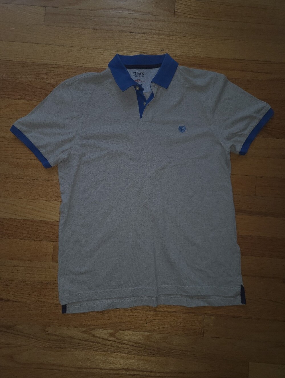 Chaps Light Gray Polo with Royal Blue Collar and Trim